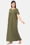 Naidu Hall Cotton Full Length Nightdress - Dark Green — thumbnail 2